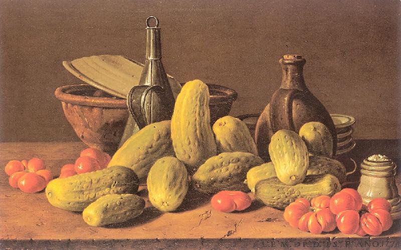 Melendez, Luis Eugenio Still Life with Cucumbers and Tomatoes oil painting picture